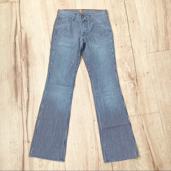 7 For All Mankind Blue Striped Vintage Railroad Bootcut Jeans - Picture 2 of 9